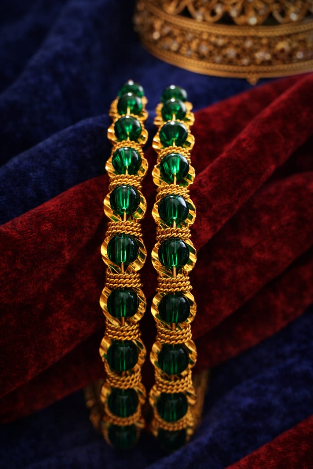 Emerald Beaded Heritage Gold Bangles