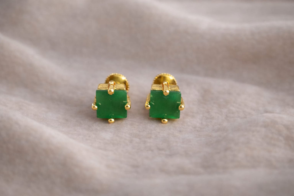 Emerald Square Gold Stud Earrings