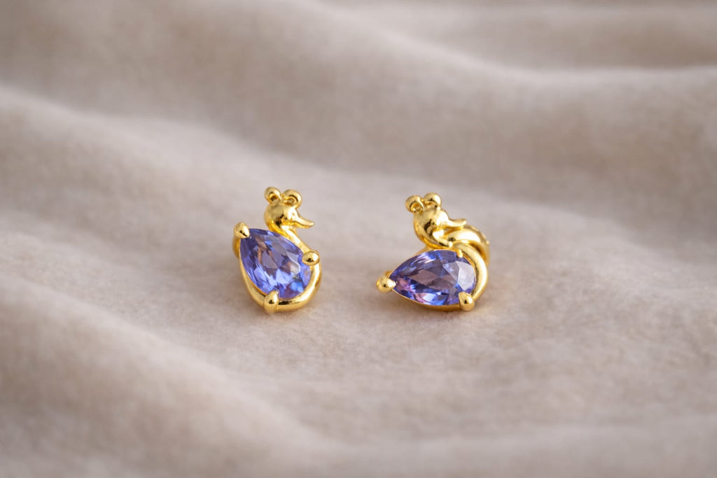 Peacock Crystal Gold Stud Earrings