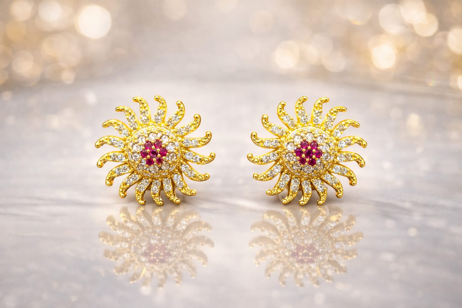 Sunburst Ruby Stone Stud Earrings