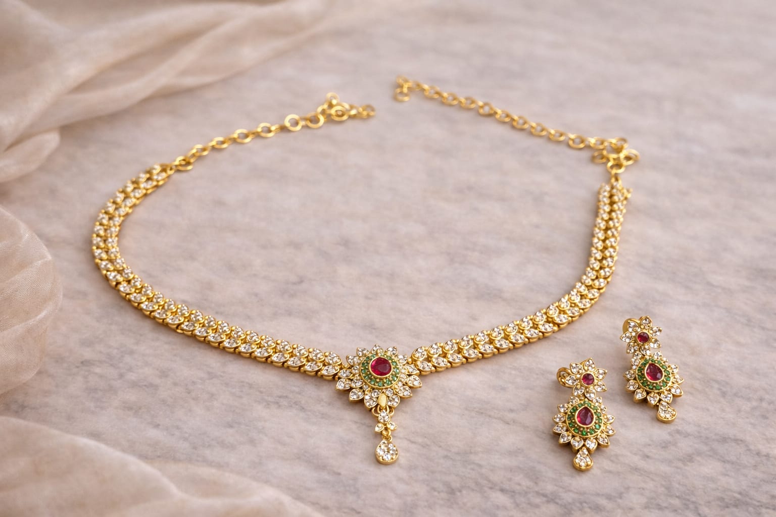 Ruby & Emerald Bridal Necklace Set