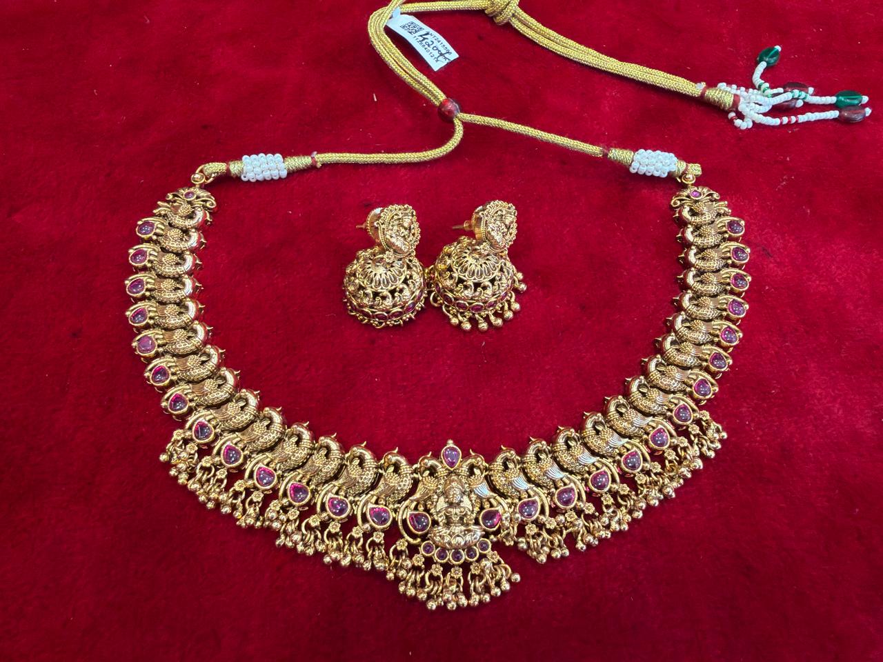 Traditional gold-tone temple jewellery set