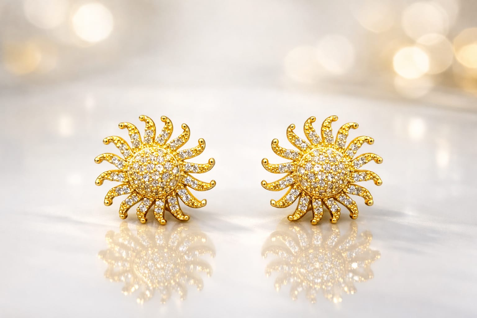 Sunburst Diamond Style Stud Earrings