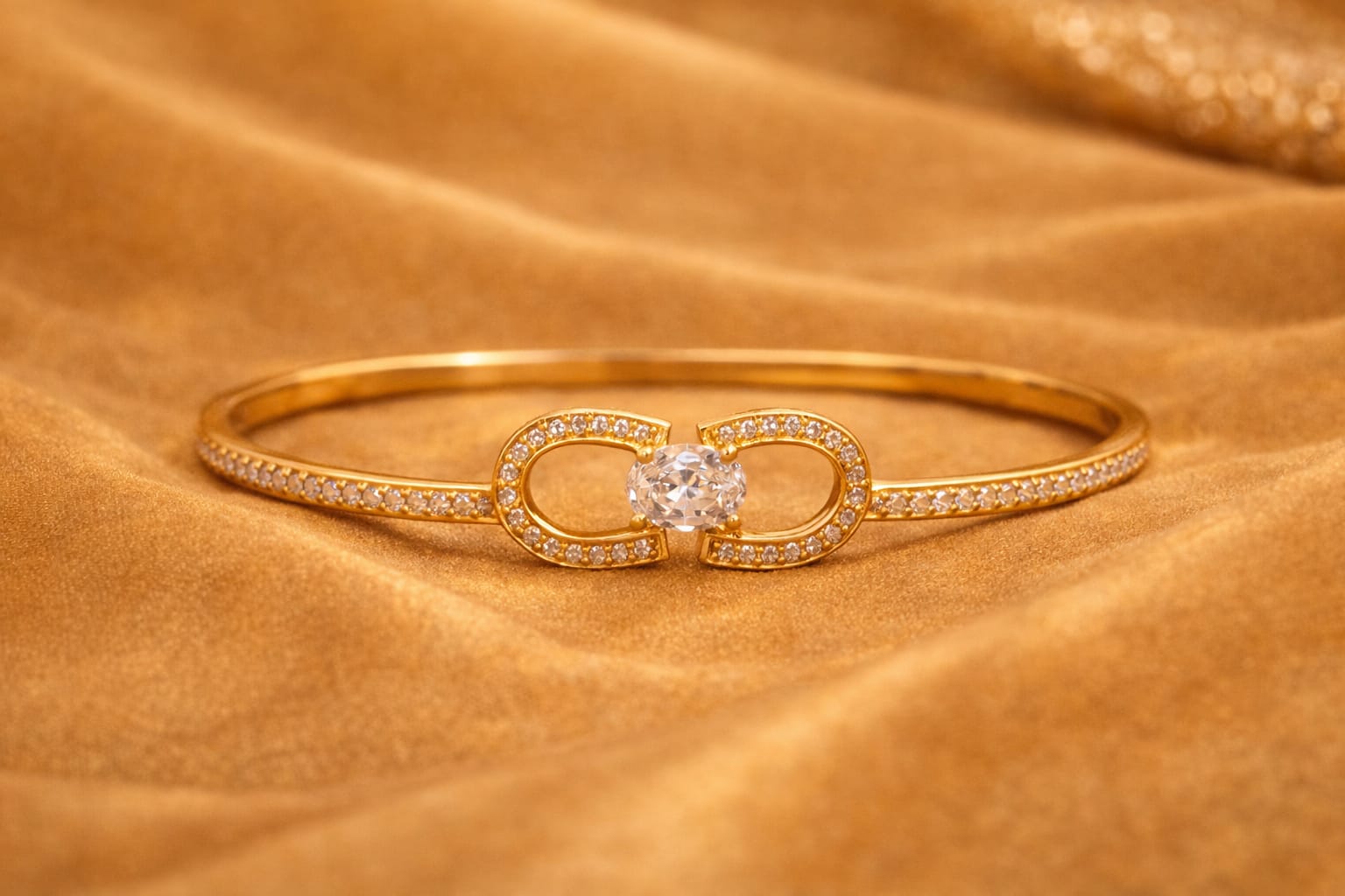 Gemstone Oval Gold Kada Bangles