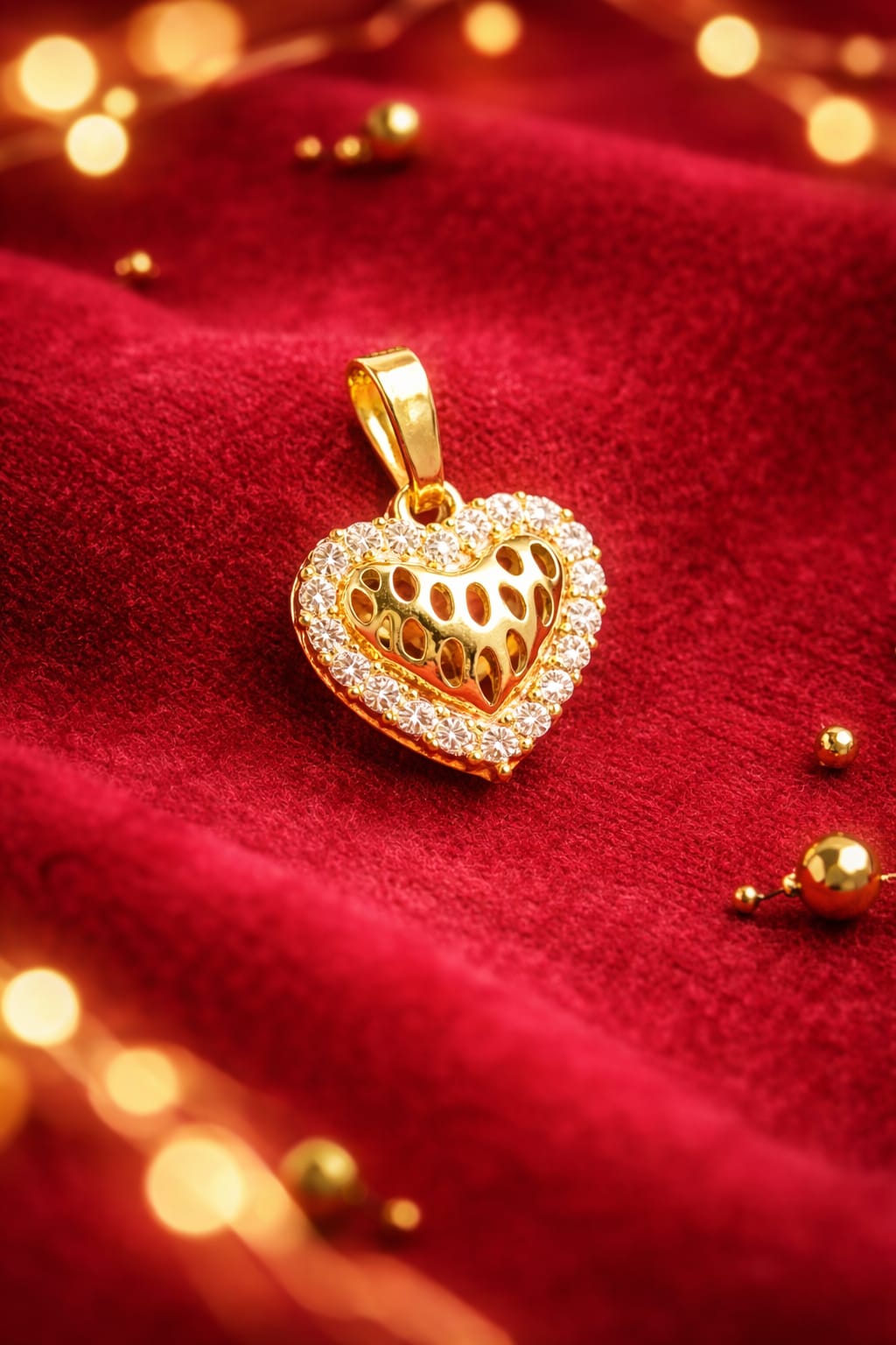 Sparkling Heart Halo Gold Pendant