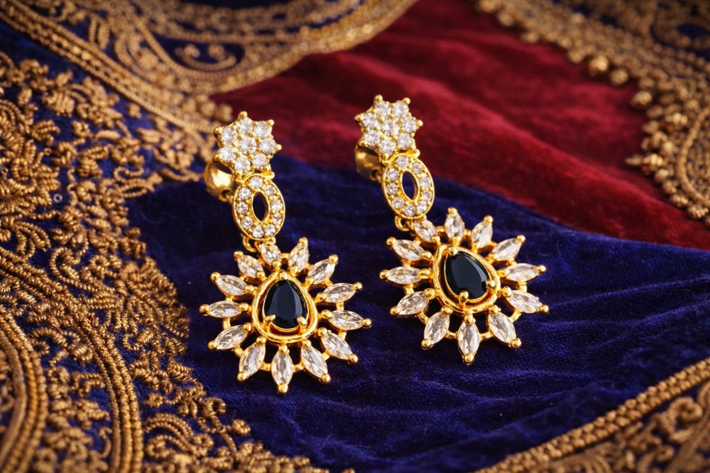 Emerald Teardrop Designer Gold Earrings