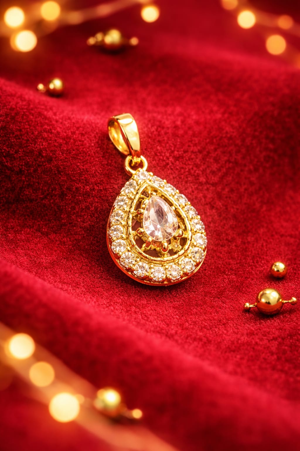 Crystal Teardrop Elegance Gold Pendant