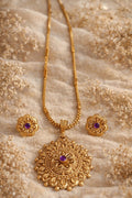 Lotus Floral Gold Pendant Necklace Set