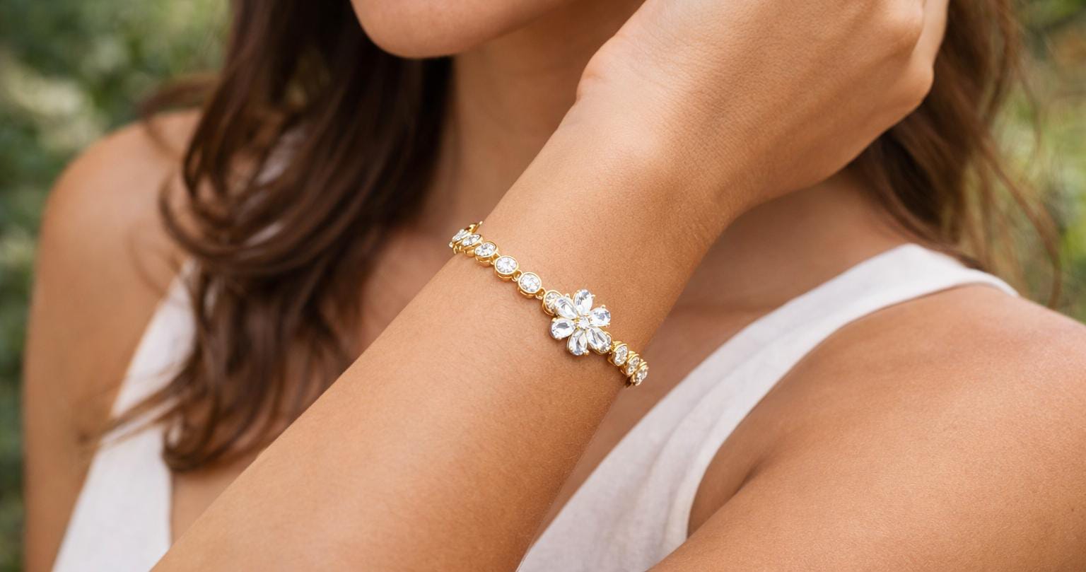 Crystal Flower Charm Gold Bracelet