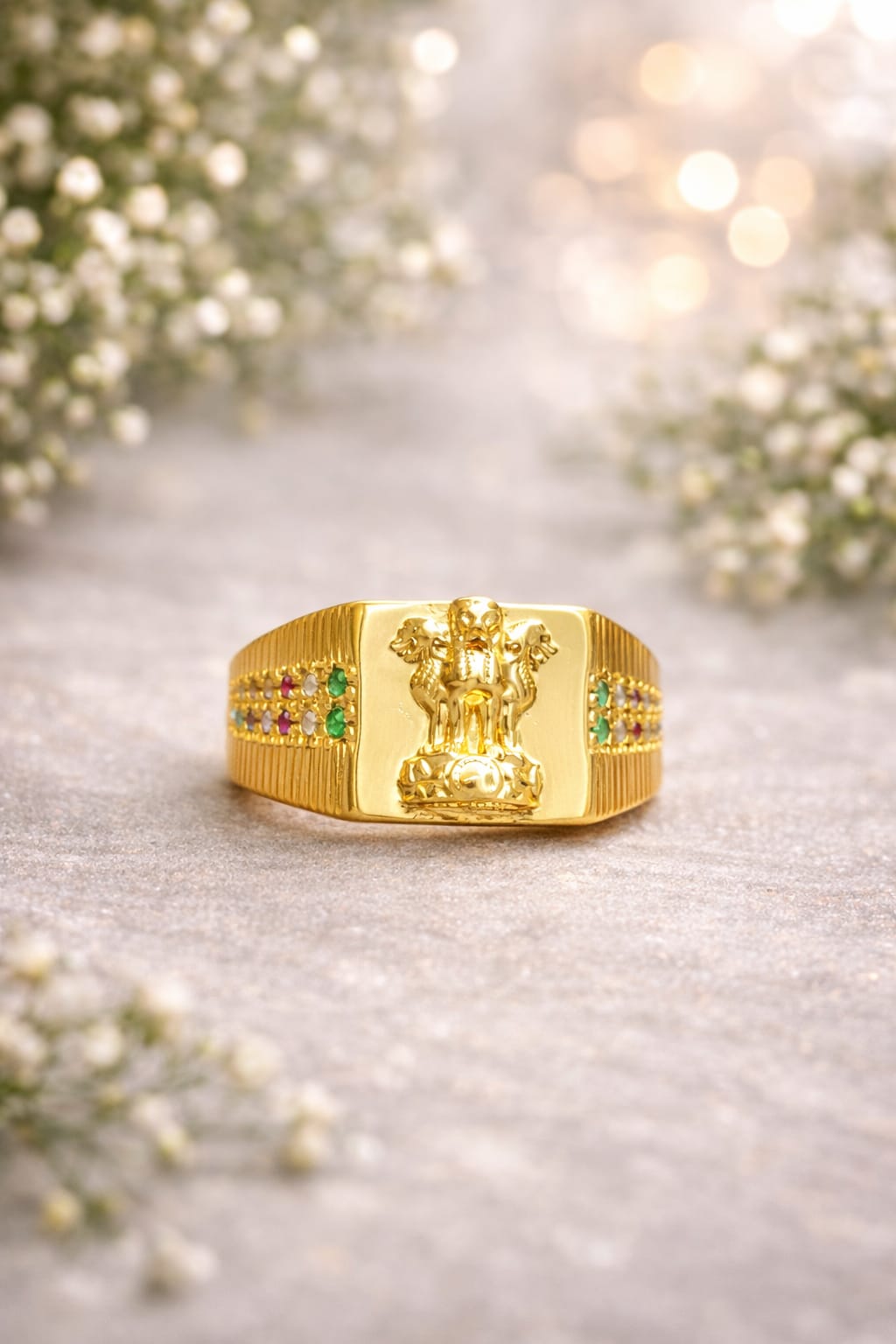 Ashoka Lion Emblem Gold Ring