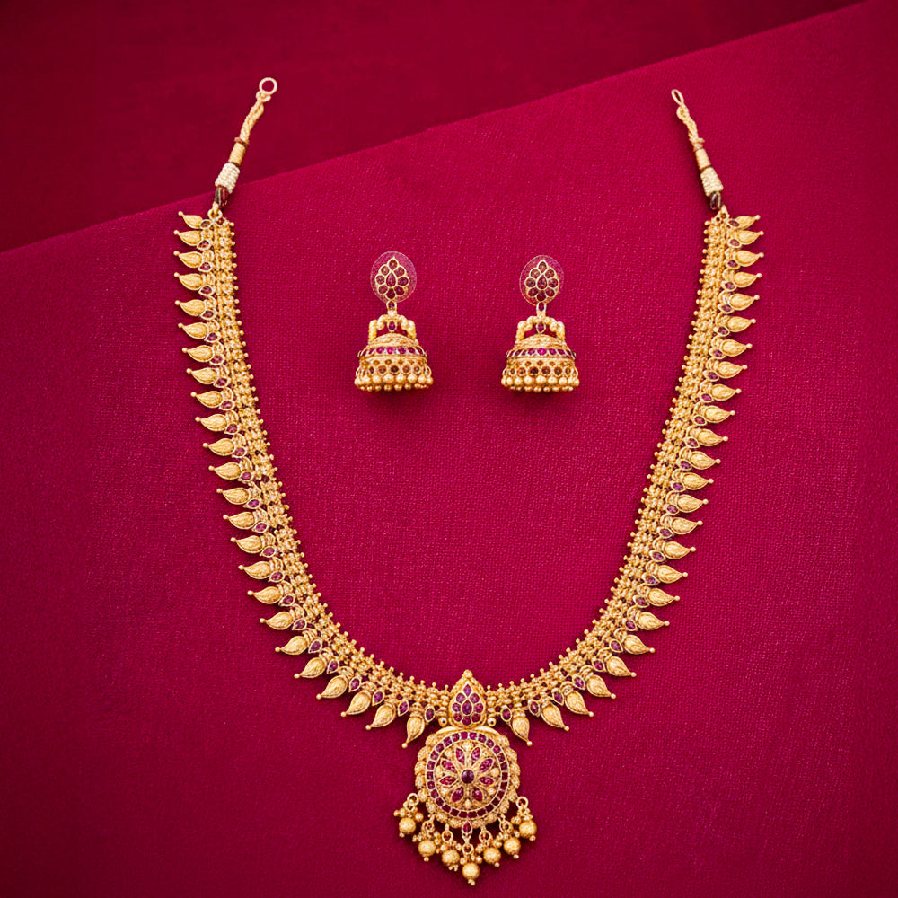 Traditional Gold-Tone Necklace Set with Jhumka Earrings – Premium Imitation Jewellery