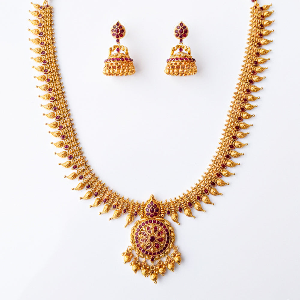 Traditional Gold-Tone Necklace Set with Jhumka Earrings – Premium Imitation Jewellery