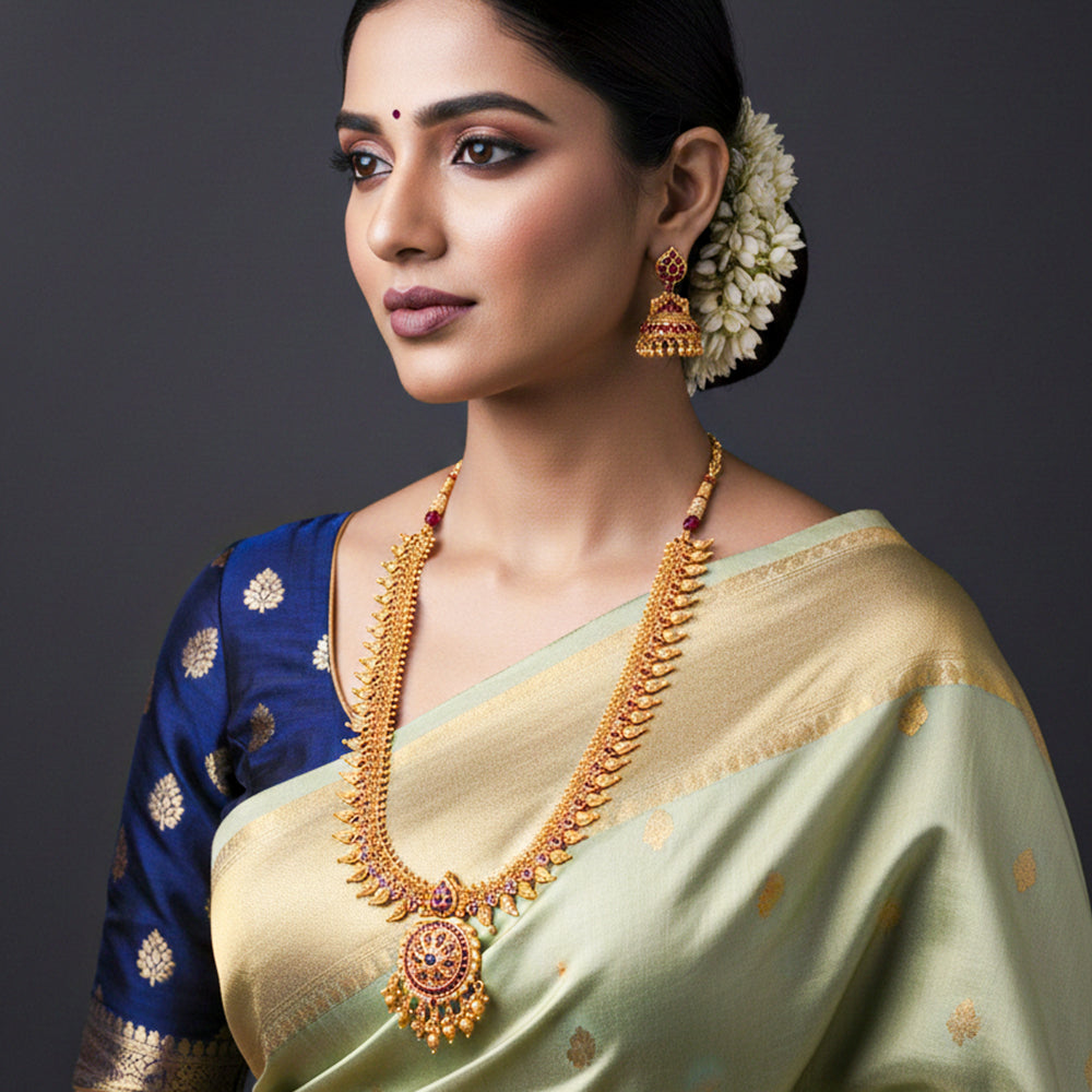 Traditional Gold-Tone Necklace Set with Jhumka Earrings – Premium Imitation Jewellery