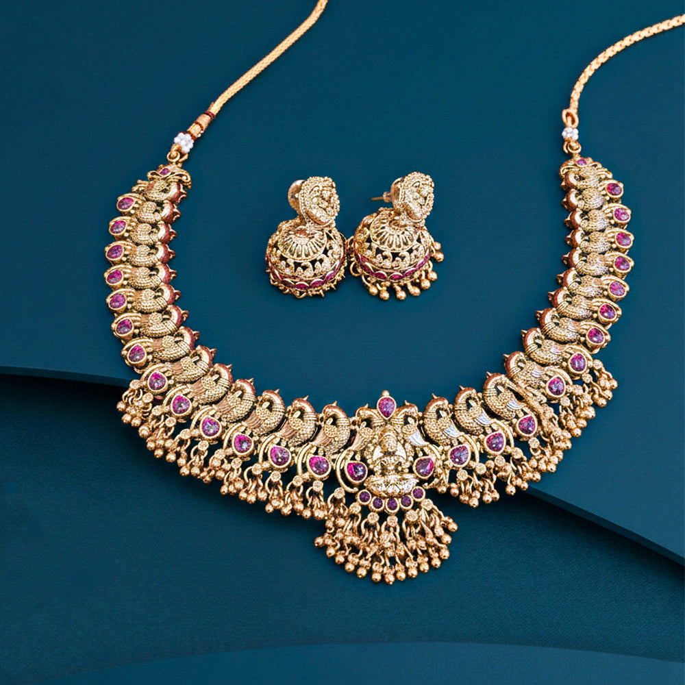 Traditional gold-tone temple jewellery set