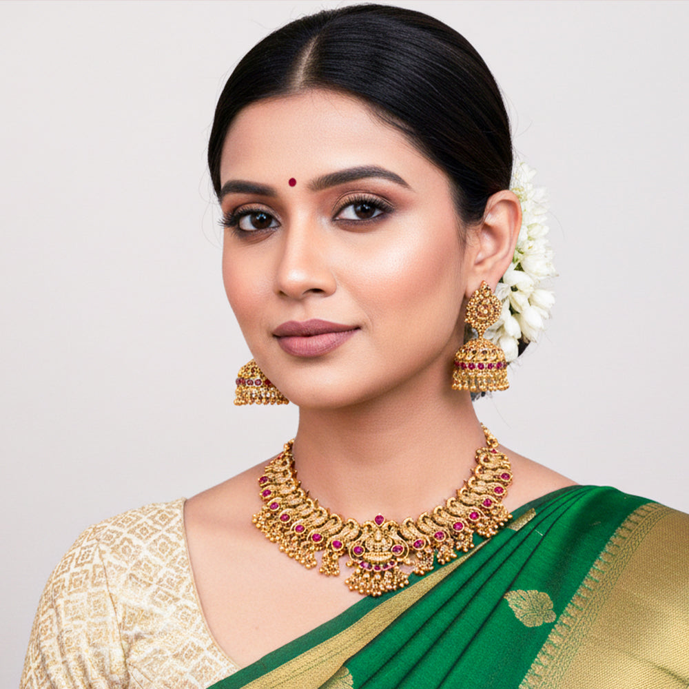 Traditional gold-tone temple jewellery set