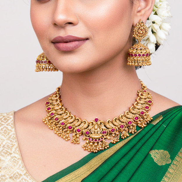 Traditional gold-tone temple jewellery set
